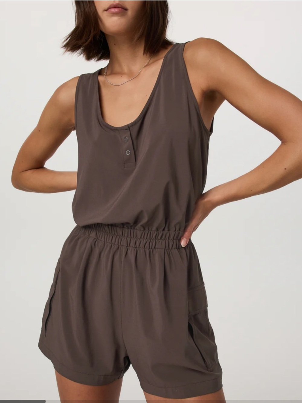 Vuori Villa Utility Romper – Java Brown – Size S – NWT
